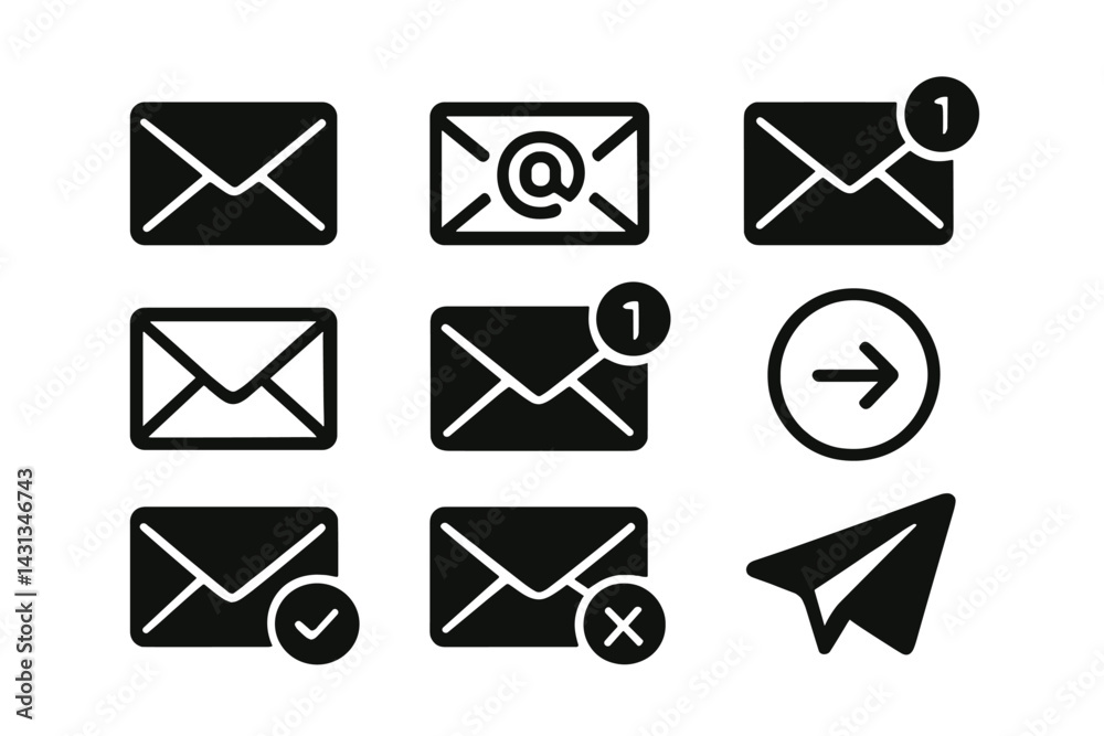 Aufkleber Icon set featuring various email symbols and actions for communication applications and design projects
