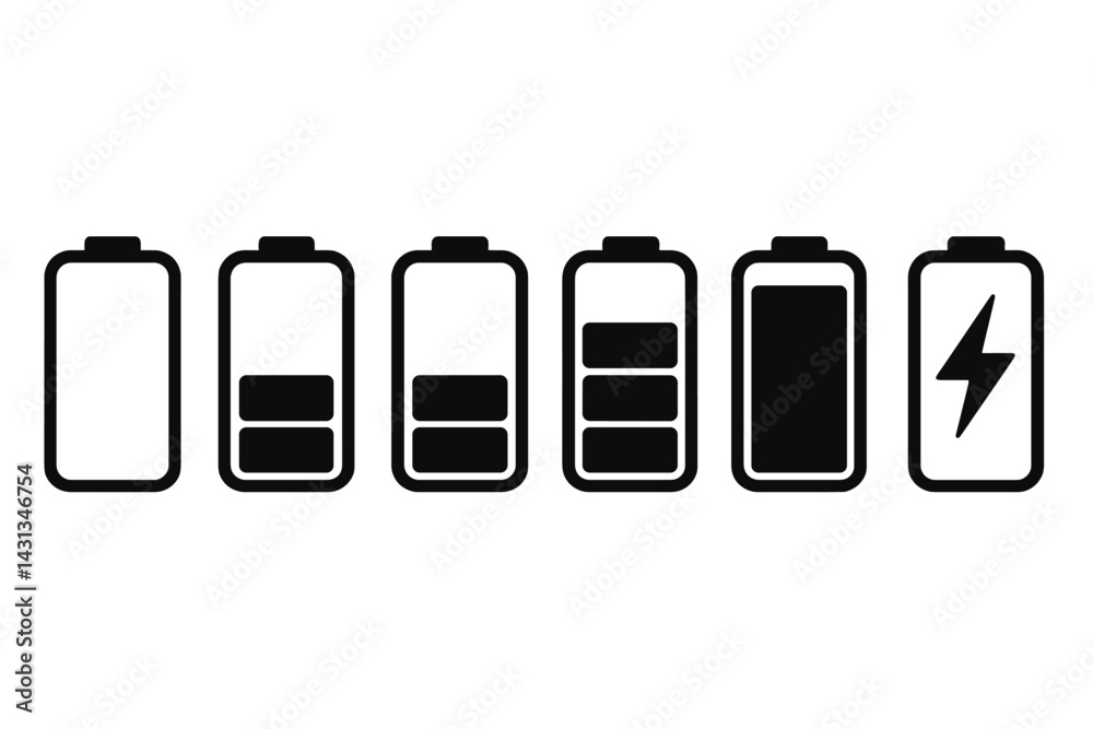 Aufkleber variety of battery icons depicting charging status and power levels for digital applications and des