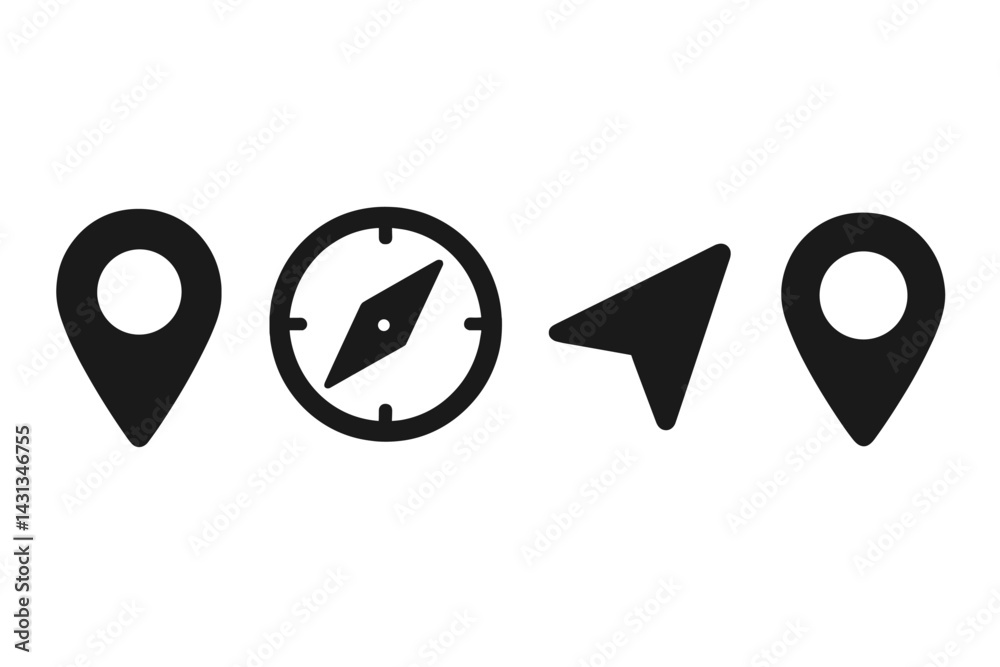 Aufkleber Icon set featuring location markers and a compass for navigation and mapping applications