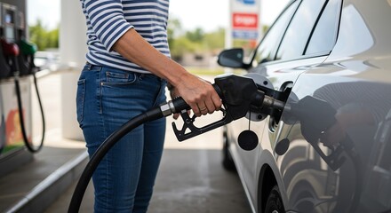 Woman Filling Car with Gas: A Casual, Realistic Scene