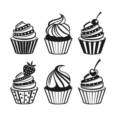 Stylized Cupcake Silhouettes – Decorative Dessert Icons