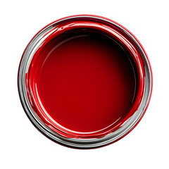 top view opened paint can of red isolated on white