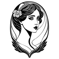 Elegant woman portrait in art nouveau style with floral and organic motifs