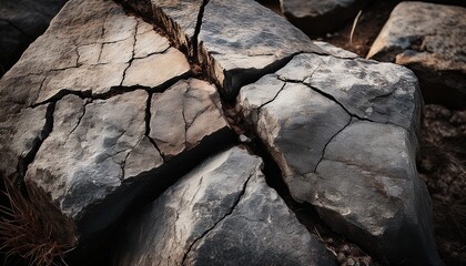 a rock with a crack in it and a lot of dirt on it