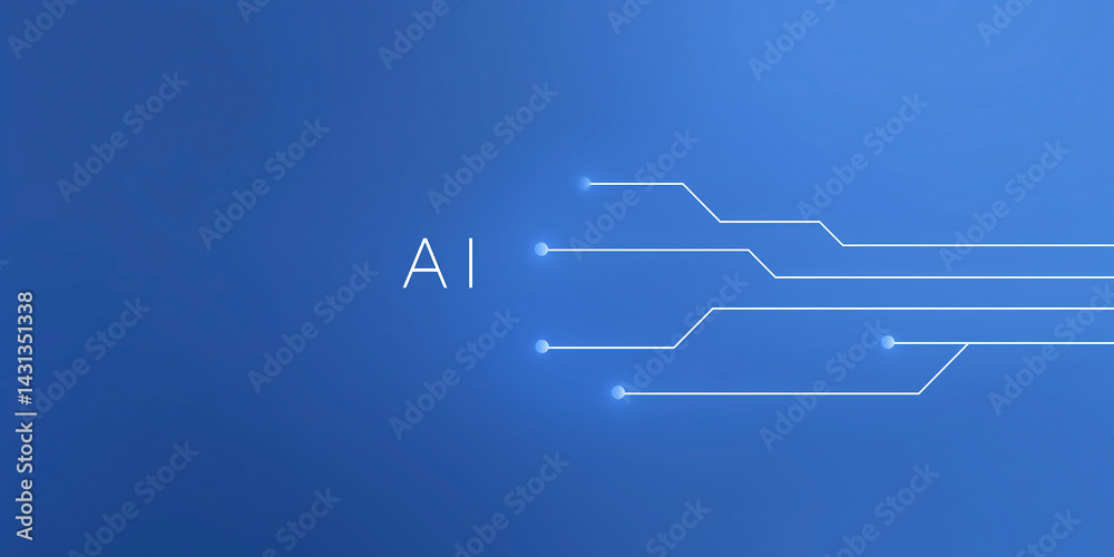 Poster abstract digital background featuring ai technology with circuit lines and glowing nodes on a blue b
