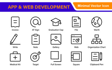 Professional App Web Development Icons – Modern Outline Vector Set for UI, UX, Programming, Websites, Coding, Digital Products, and Software