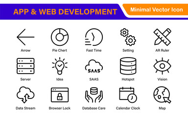 Professional App Web Development Icons – Modern Outline Vector Set for UI, UX, Programming, Websites, Coding, Digital Products, and Software
