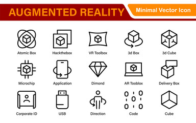 AR VR Line Icon Set – Minimal Vector Outline Illustrations for Augmented Reality, Virtual World, Futuristic Tech, Gaming, Metaverse, UX Design