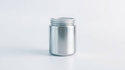 Polished metal container against a bright backdrop.