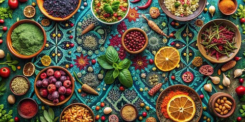 Abstract Boho Food Photography Background: Intricate Hand-Drawn Pattern