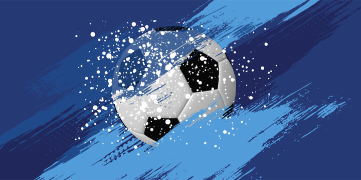 vector black grunge soccer ball on white and blue