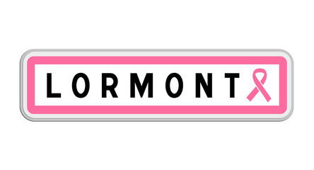 Panneau de sortie de Lormont, Gironde, Nouvelle-Aquitaine avec Ruban Octobre Rose
