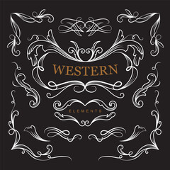 Western vintage flourish ornaments frame illustration