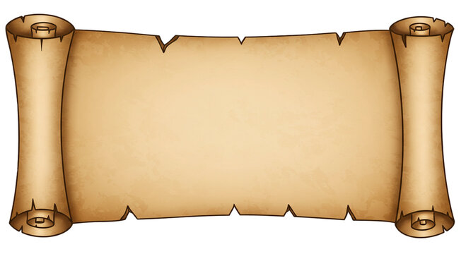 open parchment scroll on white background	