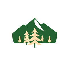 Mountain range with pine trees vector illustration for outdoor adventure and nature logo design 100