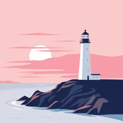 Selbstklebende Fototapeten Hellrosa lighthouse on the coast  © Sergey