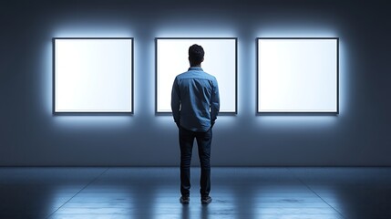Obraz premium Man contemplates empty art gallery