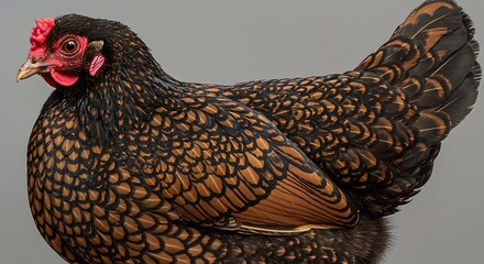 Golden Laced Wyandotte hen showcases the exquisite feathering pattern