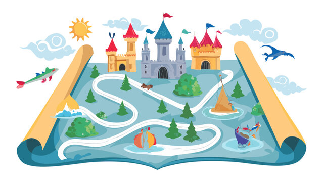 Fantasy map elements (castles, dragons)