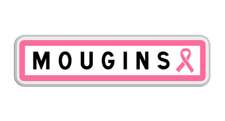 Panneau de sortie de Mougins, Alpes-Maritimes, Provence-Alpes-Côte d'Azur avec Ruban Octobre Rose