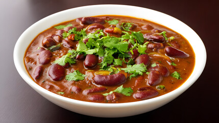 Delicious Rajma Masala with Red Kidney Beans and Fresh Coriander in Wholesome Indian Cuisine Bowl