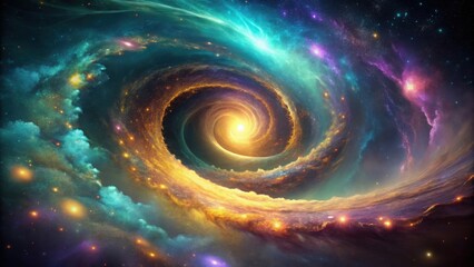 Obraz premium Cosmic Spiral Galaxy A Celestial Dance of Light and Color in the Infinite Void