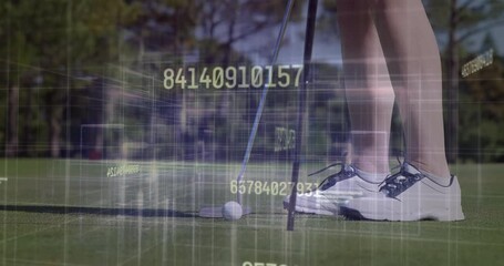 Golf putting with putter and ball being visualized on green, showing augmented reality grid lines - Powered by Adobe