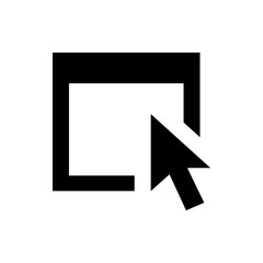 Black square outline with a white interior and a black arrow pointing towards the square shape design image
