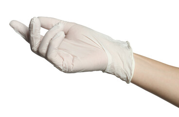 Doctor in medical glove on white background, closeup