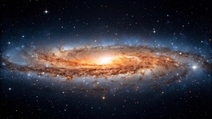 High definition space scene depicting textured nebulae across the galactic plane Vast spiral galaxy illuminated by stars against a dark cosmic background.