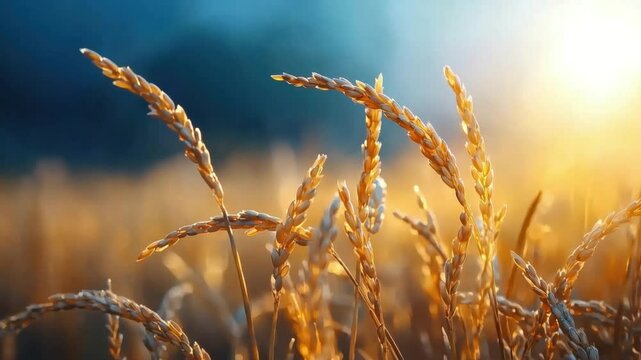 Golden Grain Fields at Dawn with Soft Sunrise Light Illuminating Tall Grass and Creating a Peaceful Rural Atmosphere