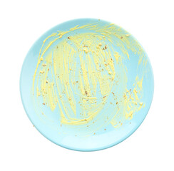 One dirty plate isolated on white, top view