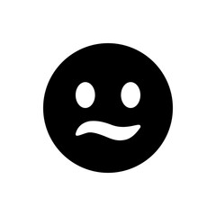 Black circular face with two white circular eyes and a curved white mouth expressing a confused emotion