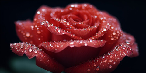 Red Rose with Water Drops, Macro Flower Photography, Romantic Mood

