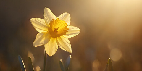 Beautiful Yellow Daffodil Flower in Sunlight, Spring Bloom
