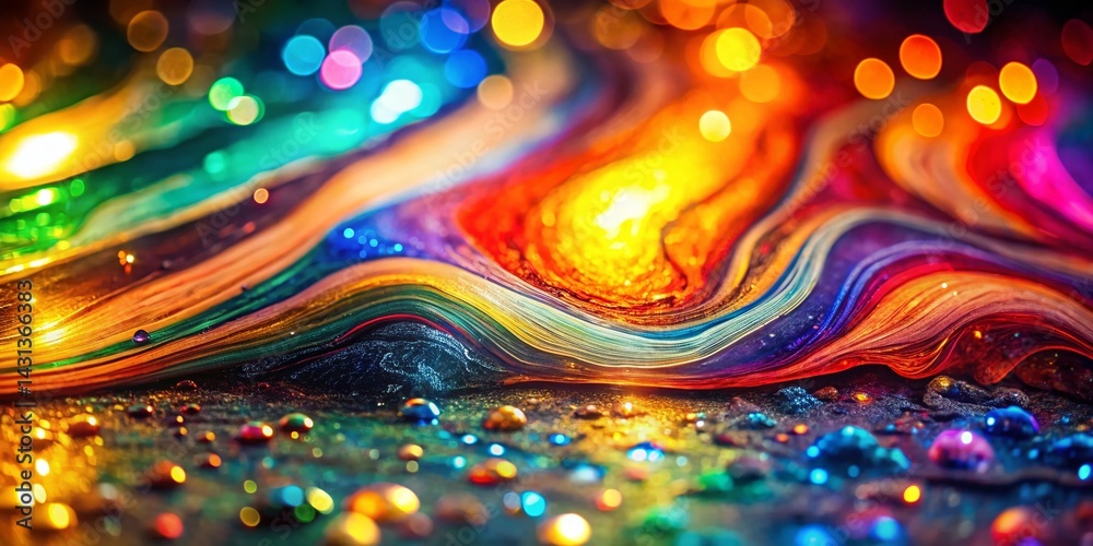 Sticker abstract rainbow lava marble background: bokeh effect, multicolor shiny pattern