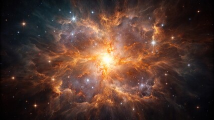 Naklejka premium Artistic representation of the cosmos emphasizing nebula structure and texture Vibrant cosmic explosion with stars and nebulae in a dark space background.