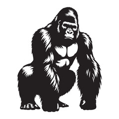 Simplified gorilla vector outline with dense silhouette form – gorilla silhouette – gorilla vector – gorilla illustration – silhouette of gorilla – gorilla icon

