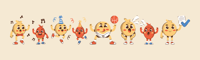 Playful cartoon characters joyfully celebrate teamwork, success and happy moments with dance, music, parties, sports and agreements.