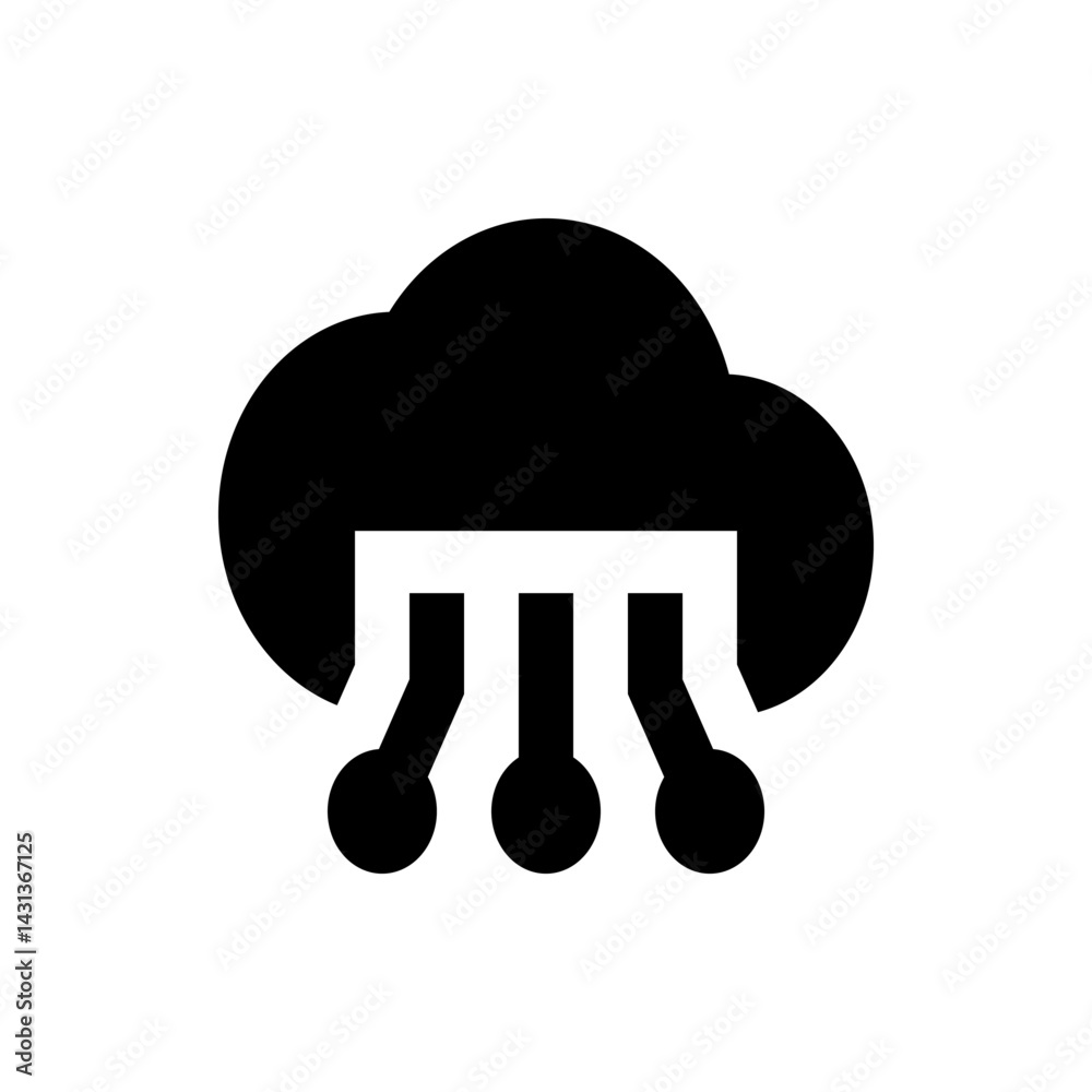 Poster black cloud with three vertical lines connected to circles representing a network connection icon de