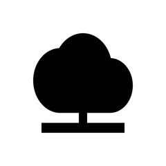A black cloud connected to a horizontal rectangle representing a cloud computing or network connection icon