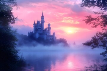 Fototapeta premium Pastel dawn over historic castle