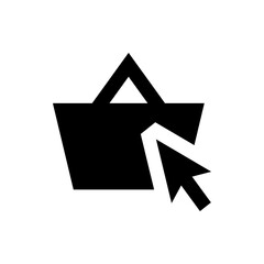 Black shopping basket with a triangular handle and a black arrow cursor pointing at the basket edge