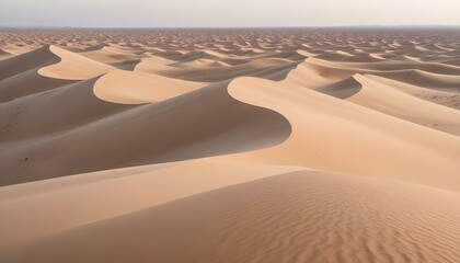 Spectacular aerial view showcasing the endless expanse of rolling sand dunes in a desert.