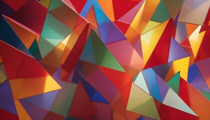 Obraz premium Colorful geometric composition featuring layered triangles in vibrant and abstract patterns.