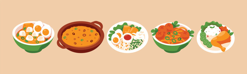 A colorful and appetizing arrangement showcasing an array of culinary dishes. From hearty stews to vibrant platters, a gastronomic delight is on display.