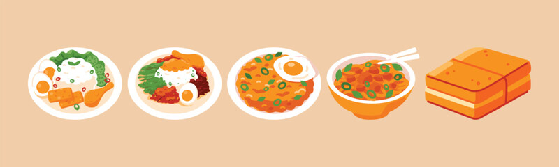 A vibrant and colorful illustration of various delicious dishes, perfect for culinary-themed projects and designs.