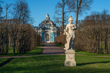 The Grotto Pavilion and the Grotto Alley with the statue of Patriotism in the Catherine Park of...