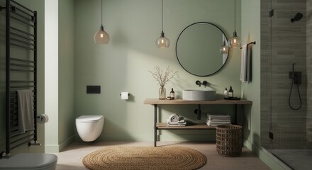 Modern Bathroom Interior with Earth Tones and Natural Light