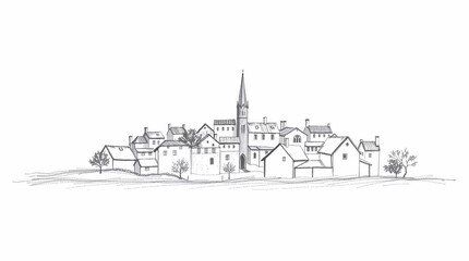  A hand-drawn sketch silhouettes a summer village with rough, textured pencil strokes on a white background; the light source is behind the subject.jpg